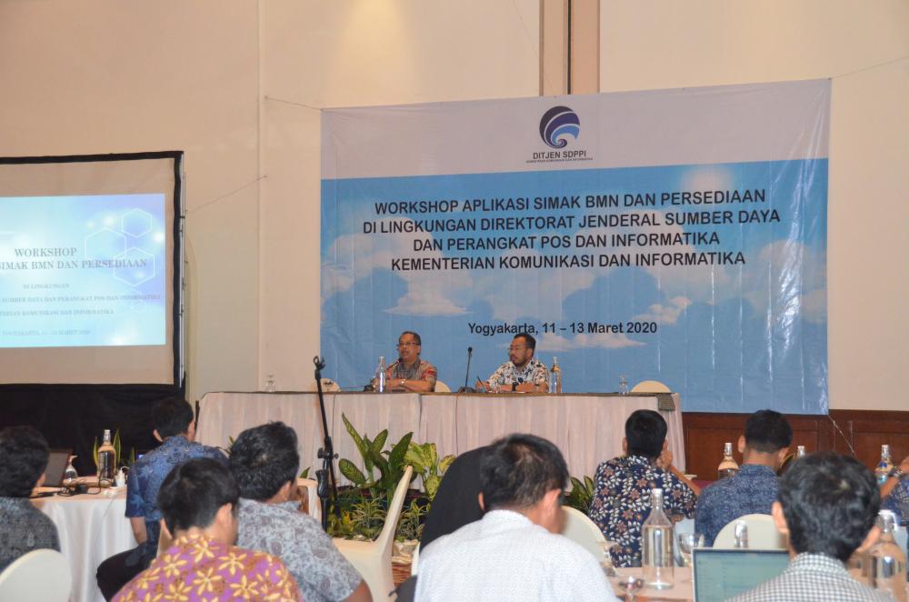 Setditjen SDPPI, R Susanto saat membuka Workshop Aplikasi Sistem Informasi Manajemen dan Akuntansi Barang Milik Negara (SIMAK BMN) dan Persediaan, Kamis (12/3/2020).