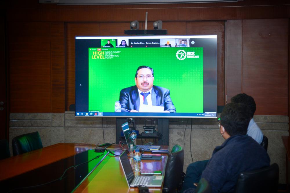 Direktur Jenderal Sumber Daya dan Perangkat Pos danDirjen SDPPI Kemkominfo, Ismail dalam Pertemuan ITU World Summit on the Information Society (WSIS), Selasa (23/3/2021).