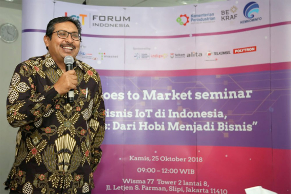 Ilustrasi: Dirjen SDPPI Ismail ketika berbicara dalam seminar Forum IoT Indonesia yang bertema "Makers: Dari Hobi Menjadi Bisnis", di Jakarta, Kamis (25/10/2018).