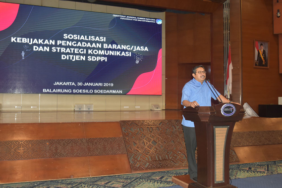 Ilustrasi: Dirjen SDPPI Ismail pada Sosialisasi Kebijakan Pengadaan Barang/Jasa dan Strategi Komunikasi Ditjen SDPPI di Balairung Soesilo Soedarman, Gedung Sapta Pesona, Jakarta, Rabu (30/1/2019).